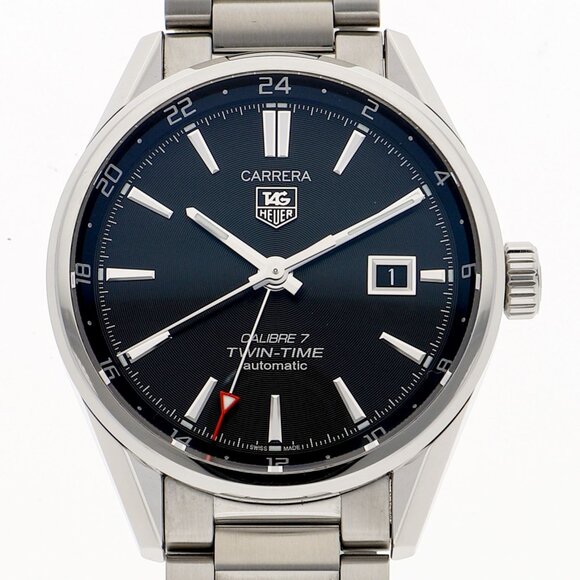 WATCH TAG HEUER WAR2010-1 Carrera twin time black SS AT - Picture 1 of 9